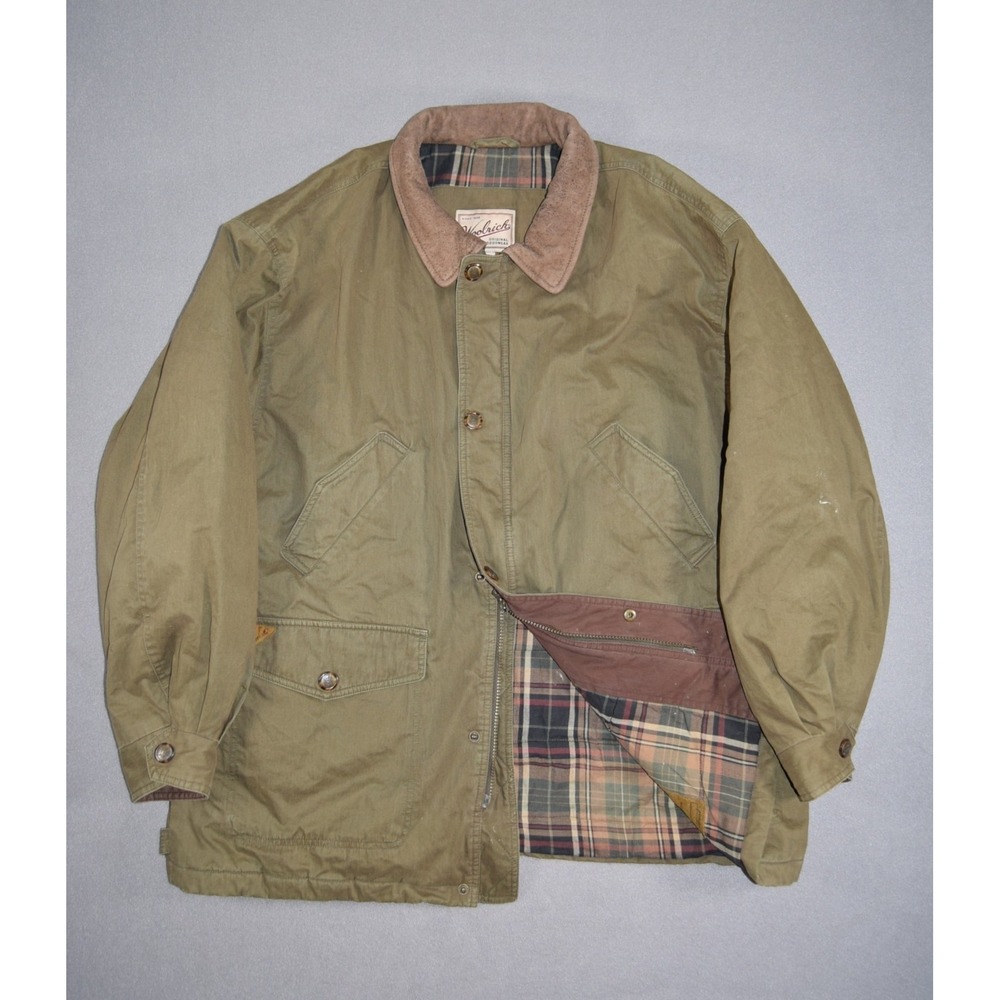 Woolrich Jacket Mens XL Olive Chore Coat Barn Flannel Lined Insulated Outdoor